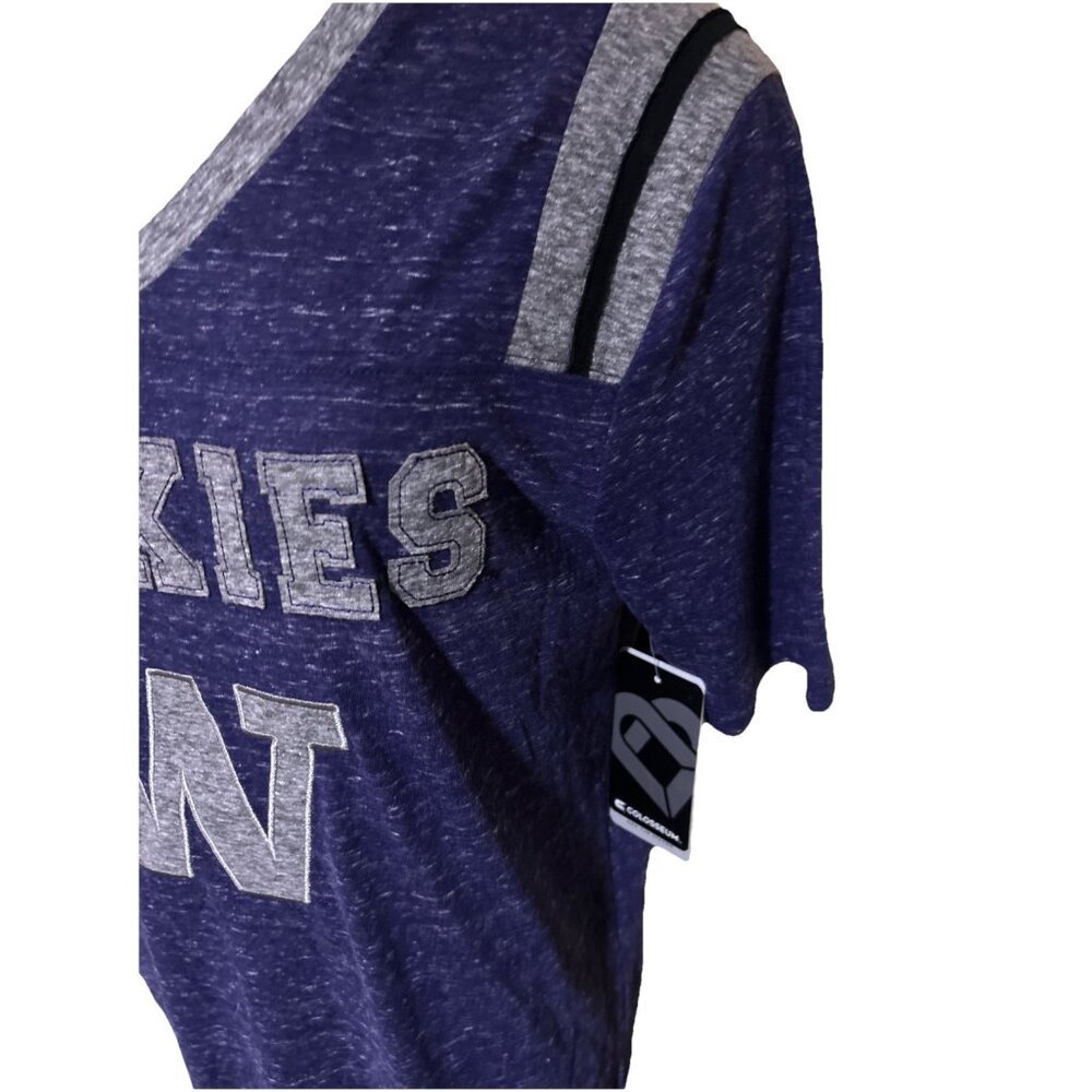 NEW Washington Huskies Colosseum Athletics Purple V Neck Tee Shirt Women's M - Picture 7 of 13